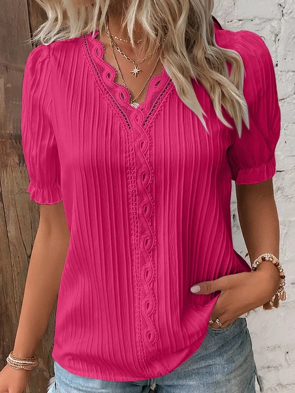 (🎁2024 New Year Hot Sale🎁)Limited Stock🛒49%OFF🔥V Neck Plain Lace Elegant Shirt