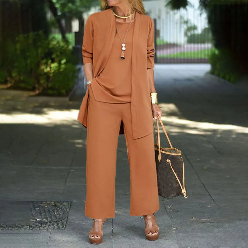 Fashionable Solid Color Loose Three-Piece Set