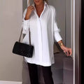 Women Long Sleeve Blouse Lapel Slit Shirt