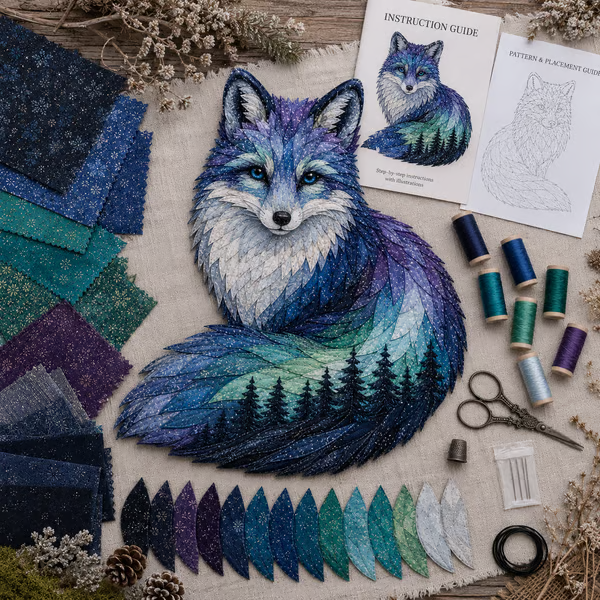 🔥LAST DAY 50% OFF - 🐻Northern Lights Wildlife DIY Patchwork Kit | Aurora Layered Fabric Art, Beginner Sewing Decor & Handmade Nature Gift