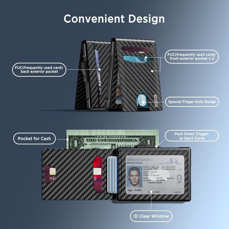 💳Wallet for Men - Pop Up Case, Cash Slot, and Credit Card Slot - Slim Aluminum Wallet with RFID Blocking