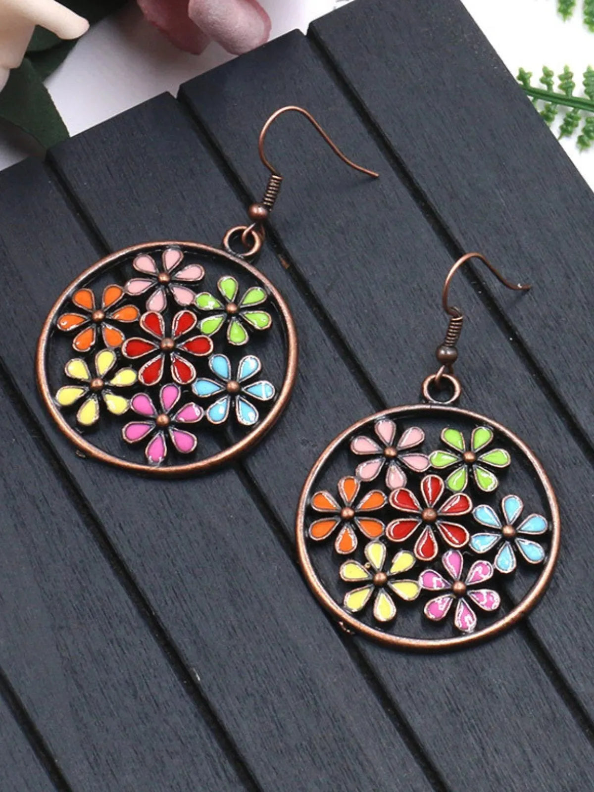 Fashion Round Cutout Flower Earrings