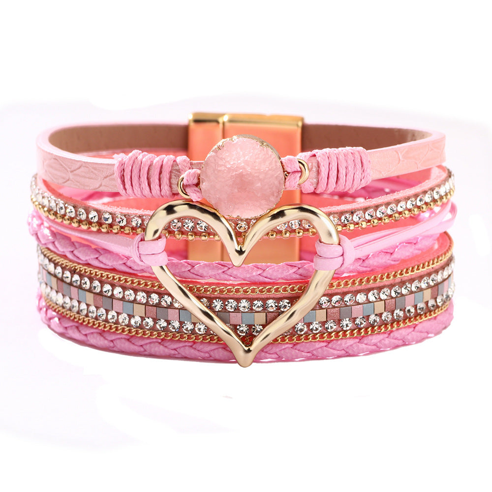 Bohemian Heart Shape Rhinestone Magnetic Bracelet