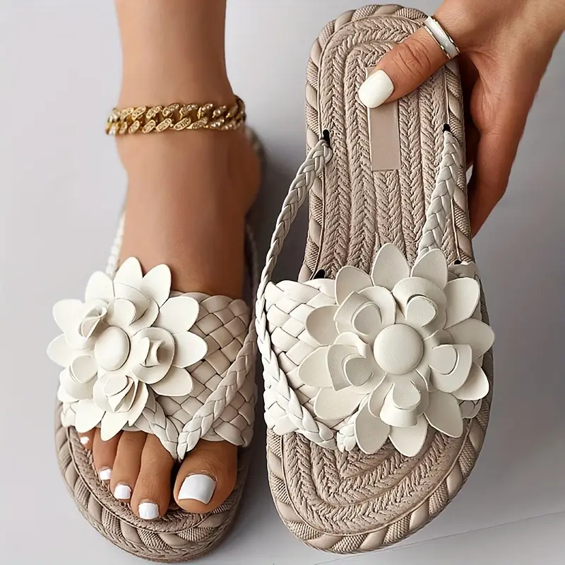Women's Colorful Floral Decor Thong Sandals