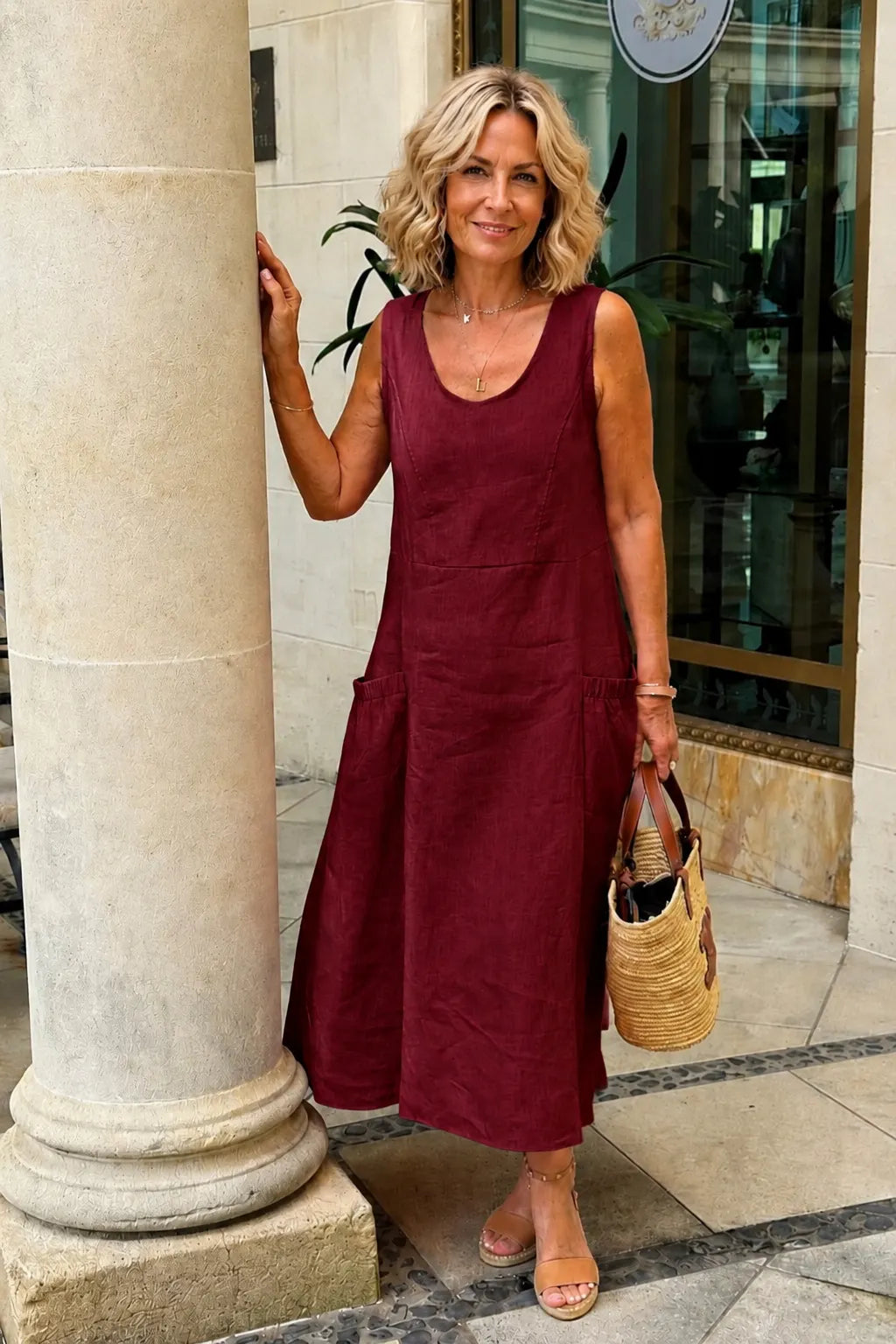 Women's Linen-Look Pocket Maxi Dress