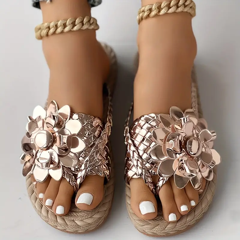 Women's Colorful Floral Decor Thong Sandals