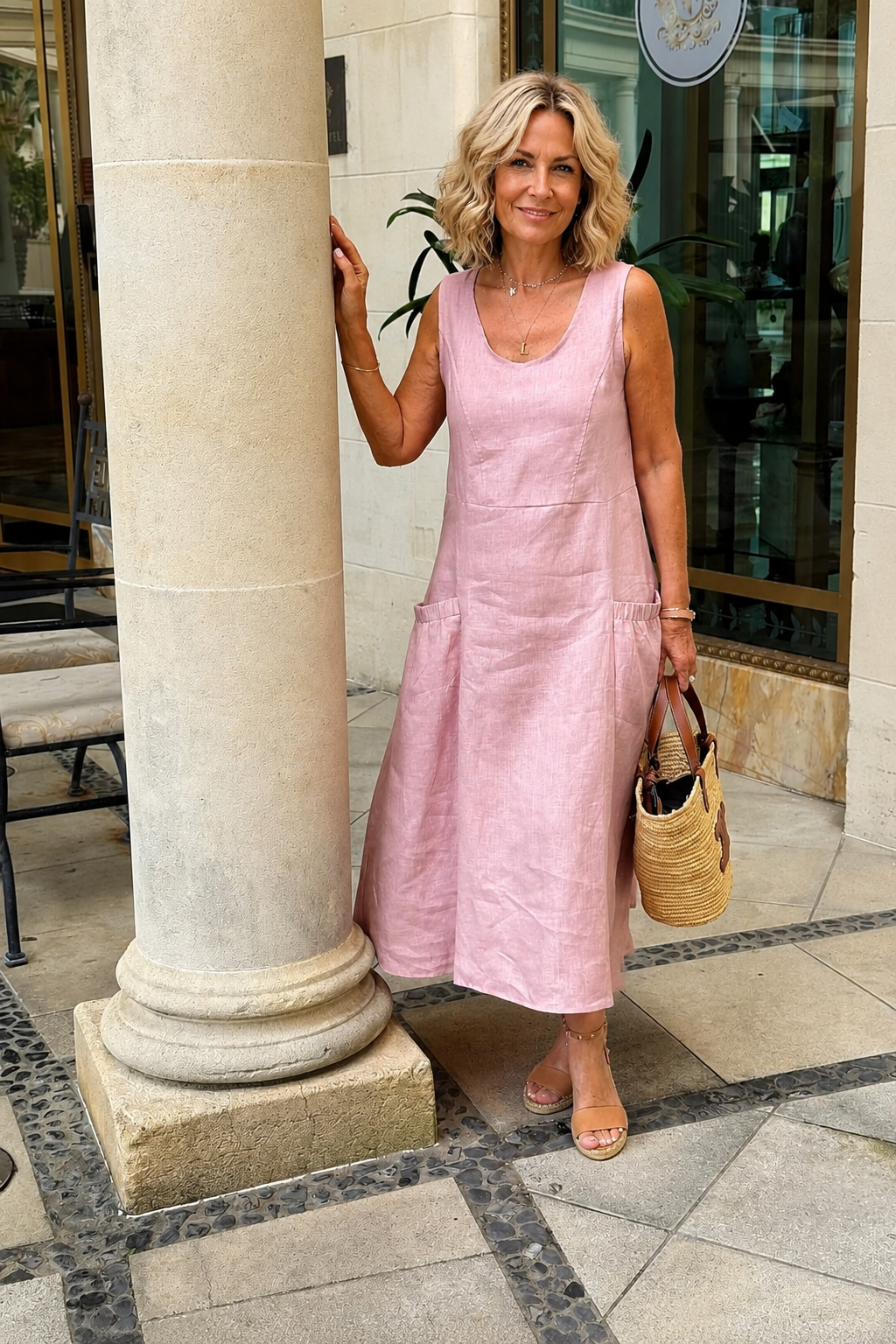 Women's Linen-Look Pocket Maxi Dress