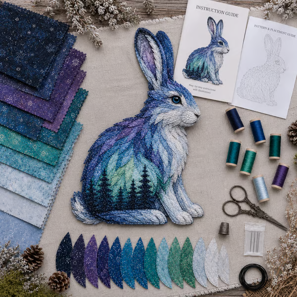 🔥LAST DAY 50% OFF - 🐻Northern Lights Wildlife DIY Patchwork Kit | Aurora Layered Fabric Art, Beginner Sewing Decor & Handmade Nature Gift