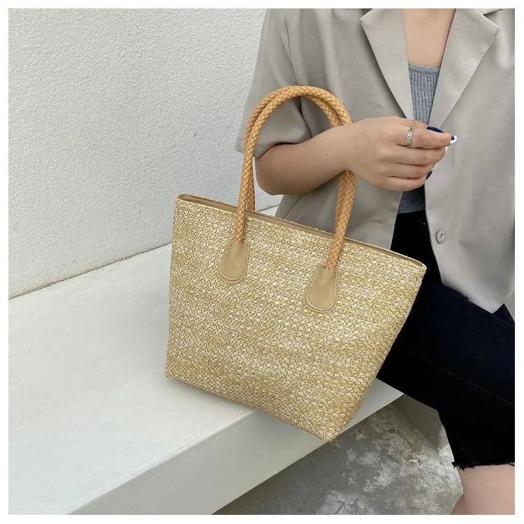 Large Capacity Woven Hand-Carrying Big Shoulder Bag