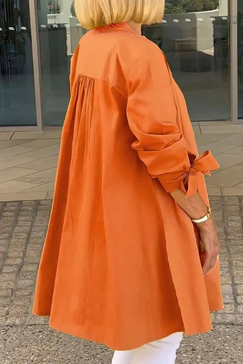 Solid Color Long Cotton Shirt Jackets Women Swing Shap Flattering