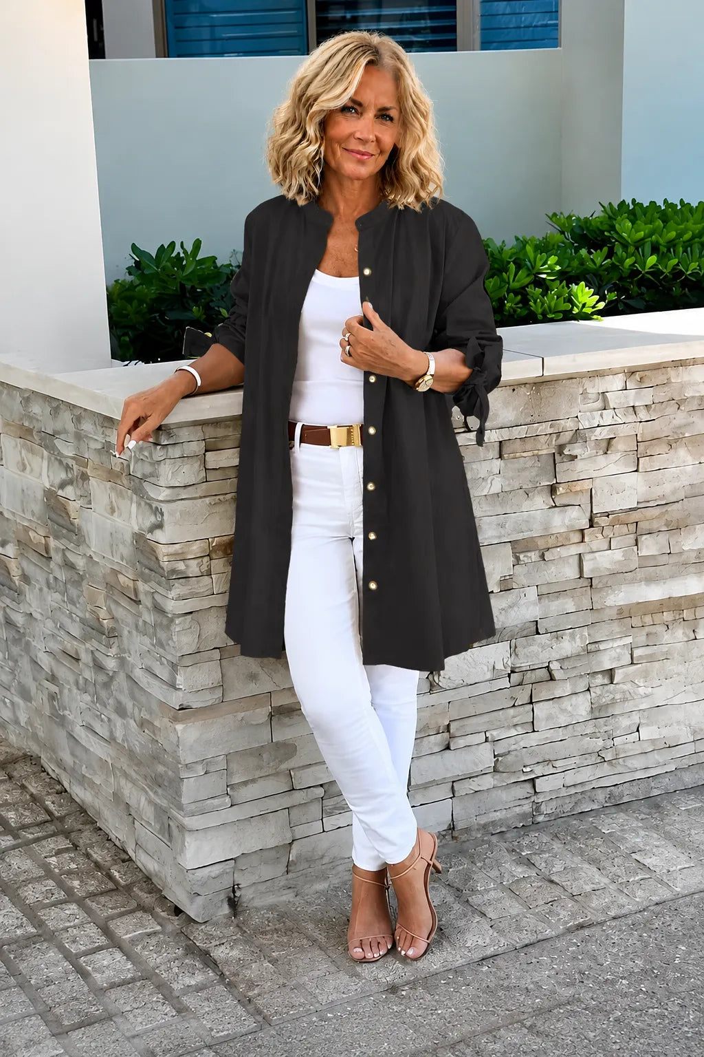 Solid Color Long Cotton Shirt Jackets Women Swing Shap Flattering