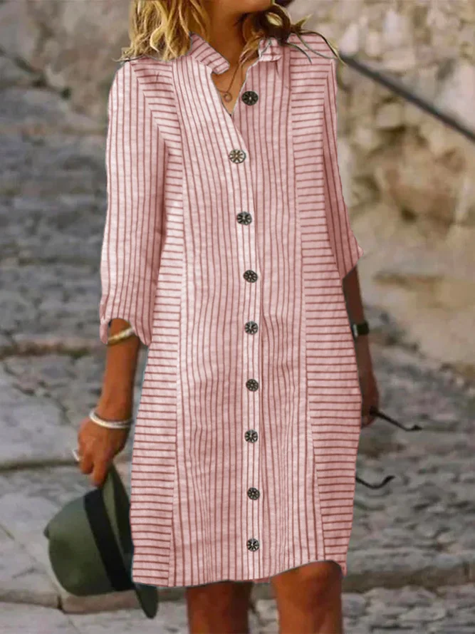 Casual Multicolor Stripe Print Shirt Dress