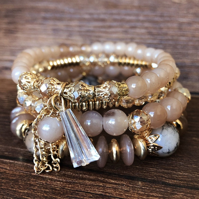 4-piece set of beaded crystal bracelet bohemian style female fashion bracelet jewelry