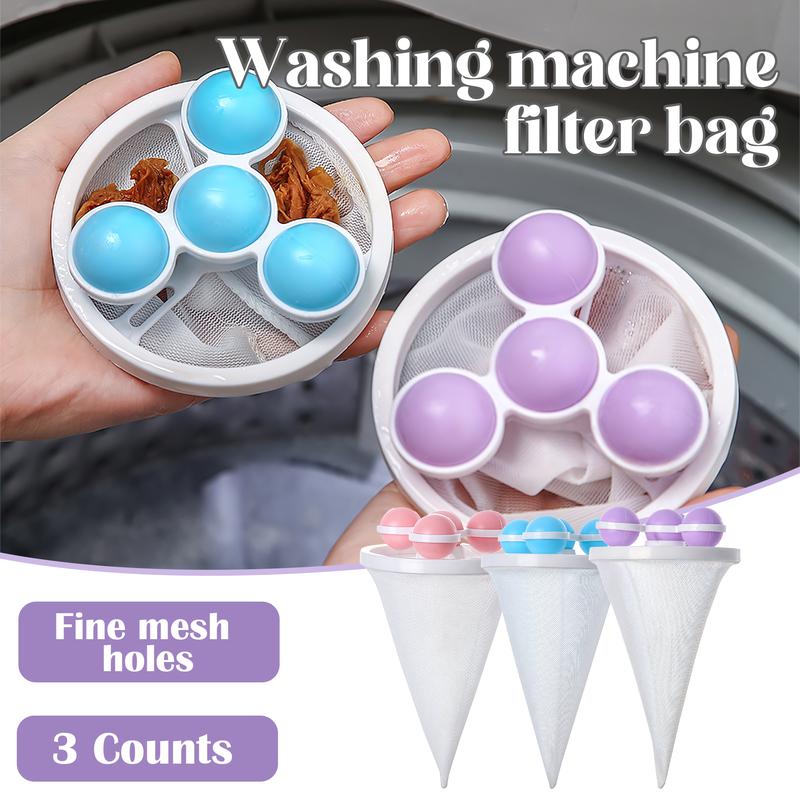 🧼3 Counts Washing Machine Filter Bag, Reusable Floating Hair Filter for Laundry
