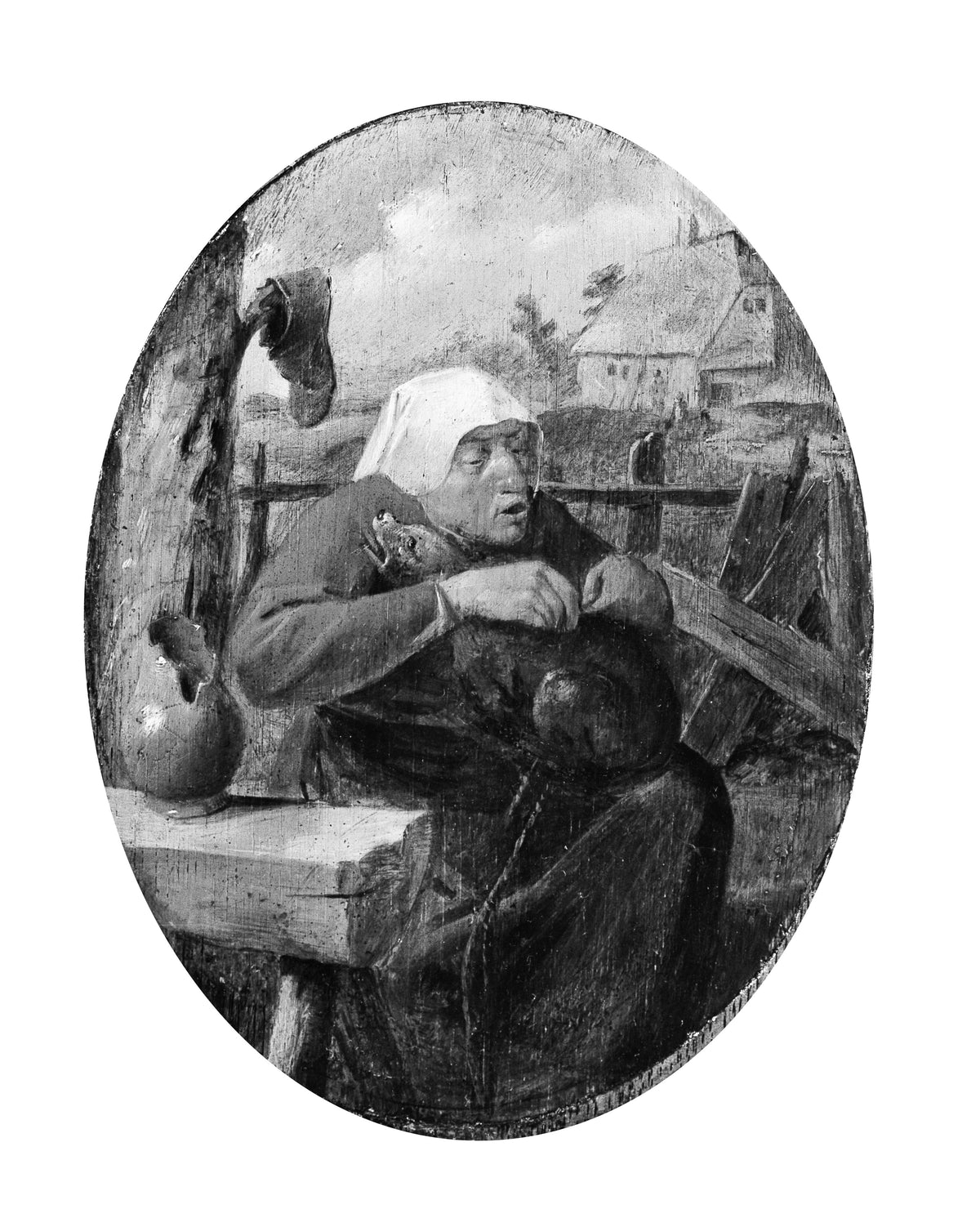 A Peasant Woman Picking Fleas off a Dog by Adriaen Brouwer - Classic Art canvas print