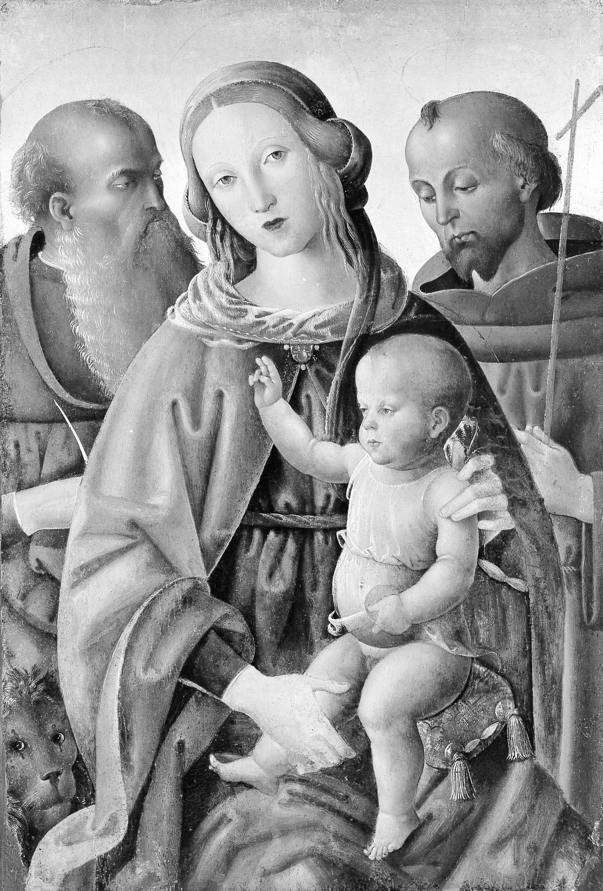 Madonna and Child with Saints Jerome and Francis by Italian (Umbrian) Painter - Tempera canvas print