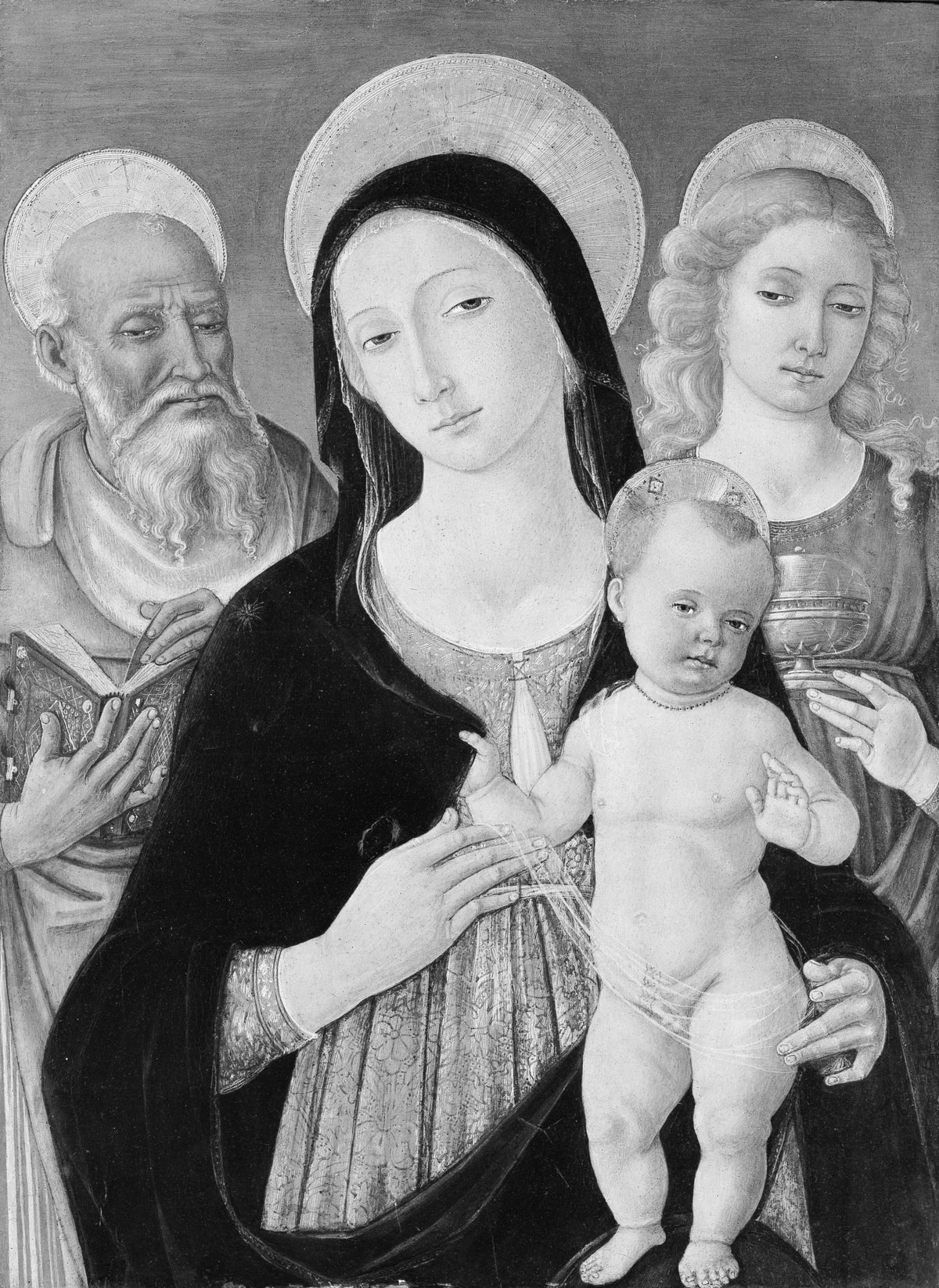 Madonna and Child with Saints Jerome and Mary Magdalen by Matteo di Giovanni di Bartolo - Tempera canvas print
