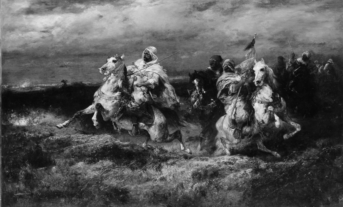Battle Scene Arabs Making a Detour by Adolf Schreyer - Oil Painting canvas print