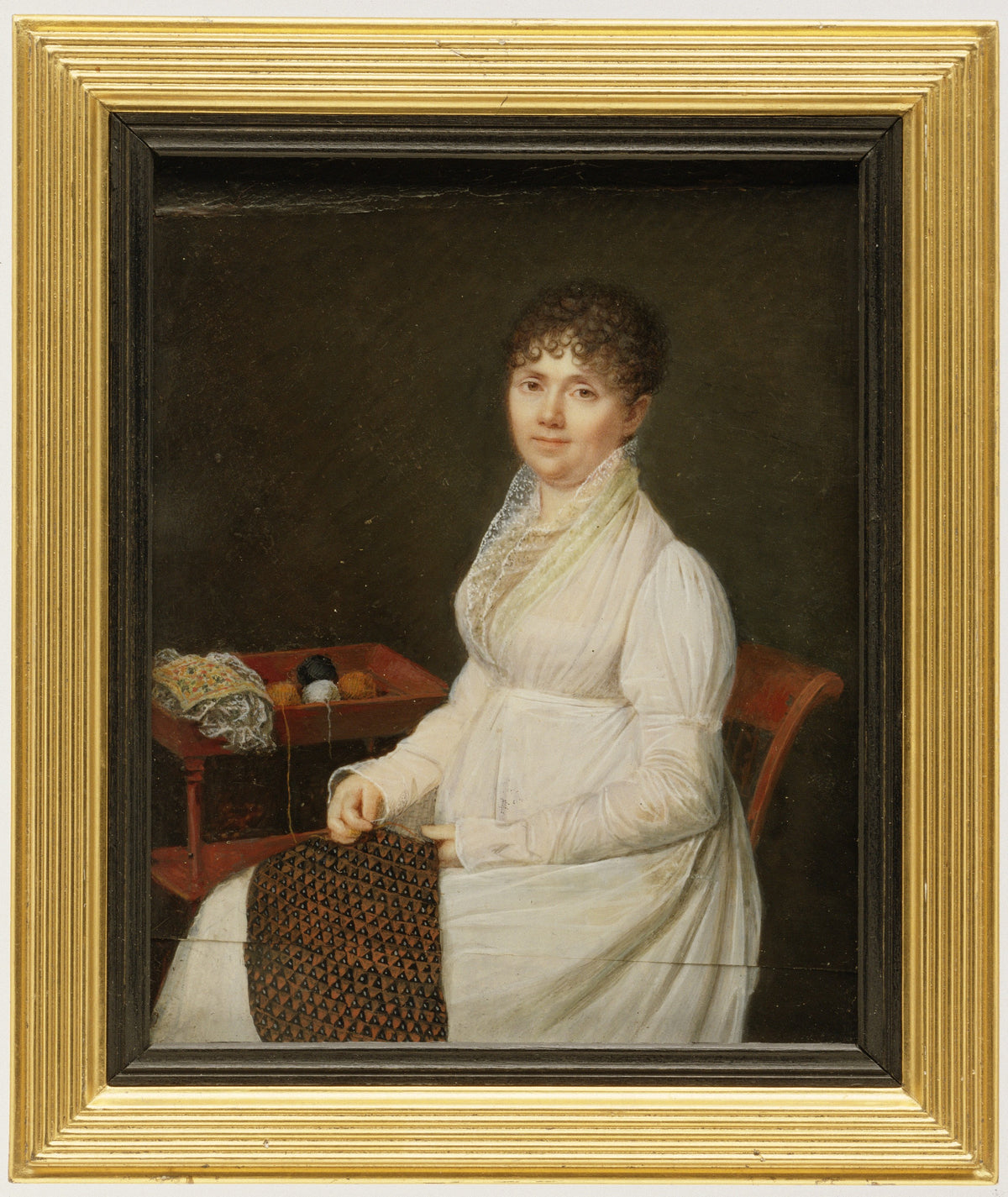 Portrait of a Woman with Tapestry Work by Jean-Baptiste Jacques Augustin - Classic Art canvas print