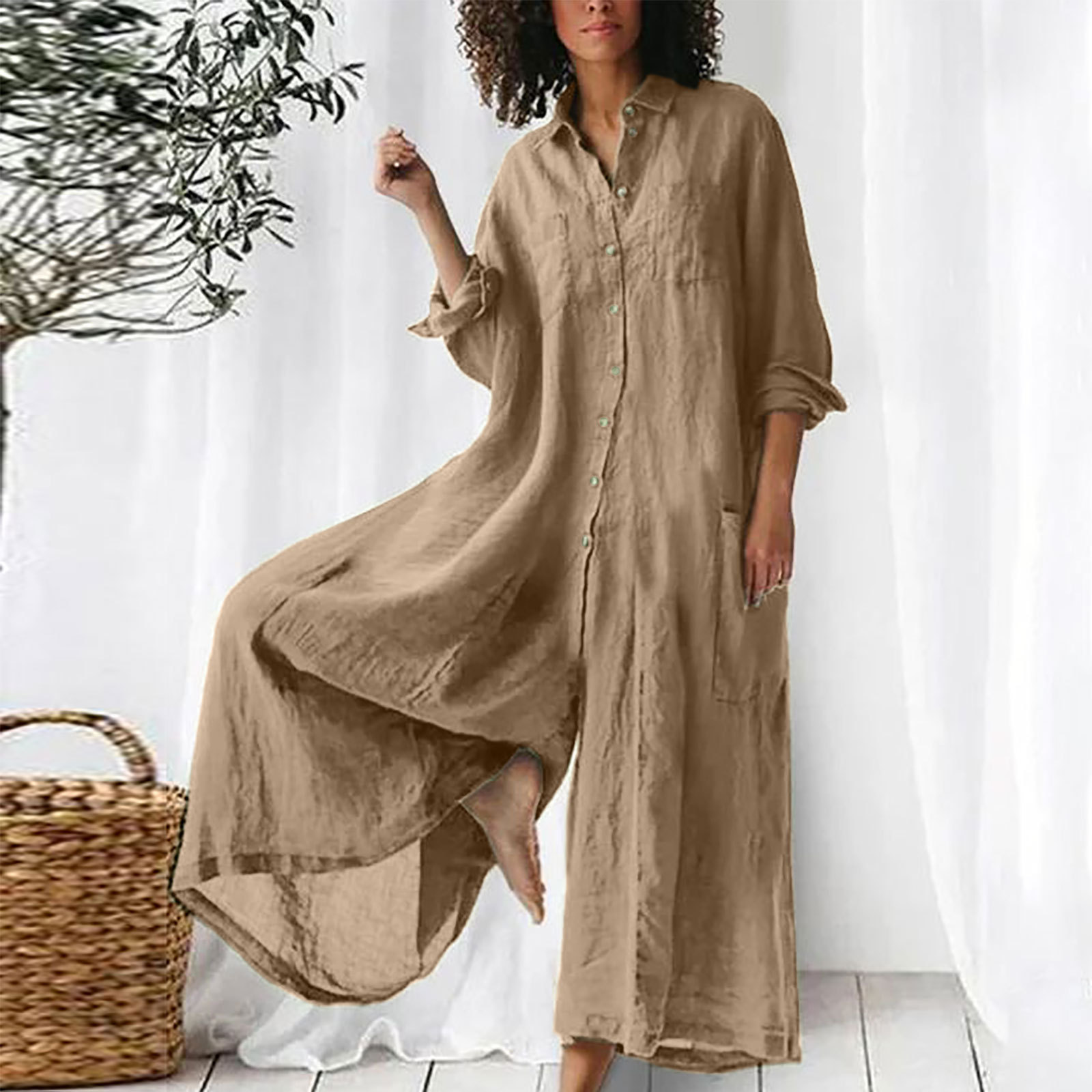 Linen Cotton Loose Casual Loose Jumpsuit