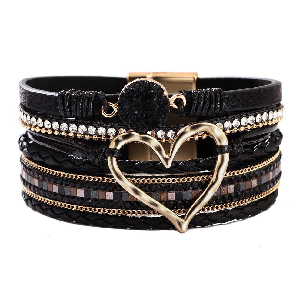 Bohemian Heart Shape Rhinestone Magnetic Bracelet