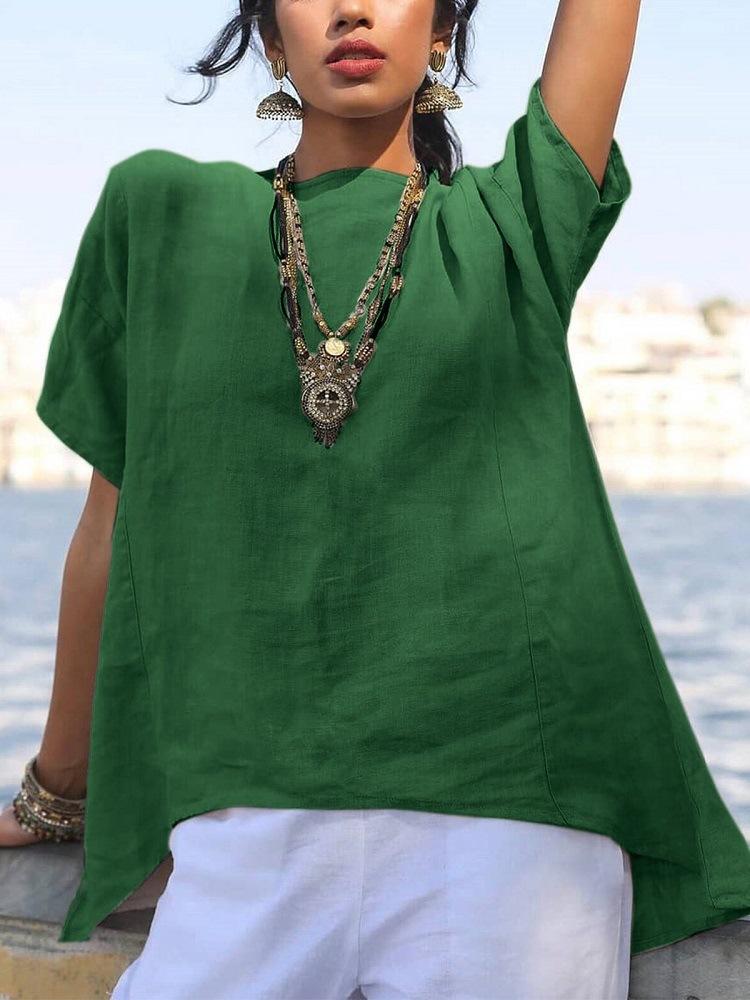 Women's Irregular Hem Cotton Linen Casual Shirt