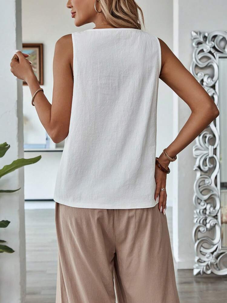 Women'S Lace Hollow Sleeveless Cotton And Linen Vest