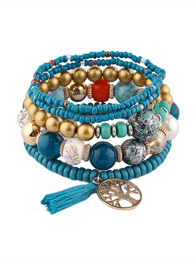 Women's Bohemian tassel tree of life multi-layer Bracelet