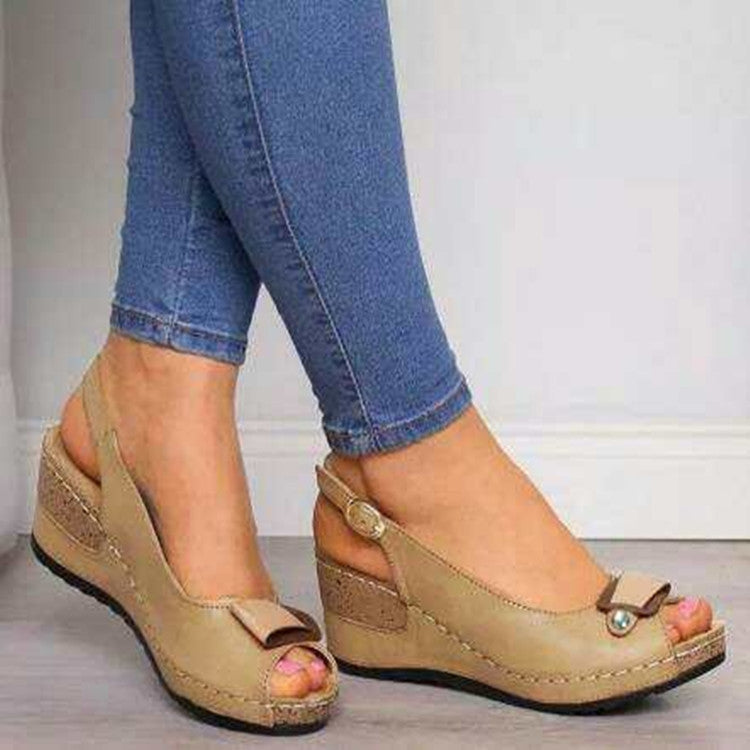 Wedge High Heel Peep Toe Buckle Sandals