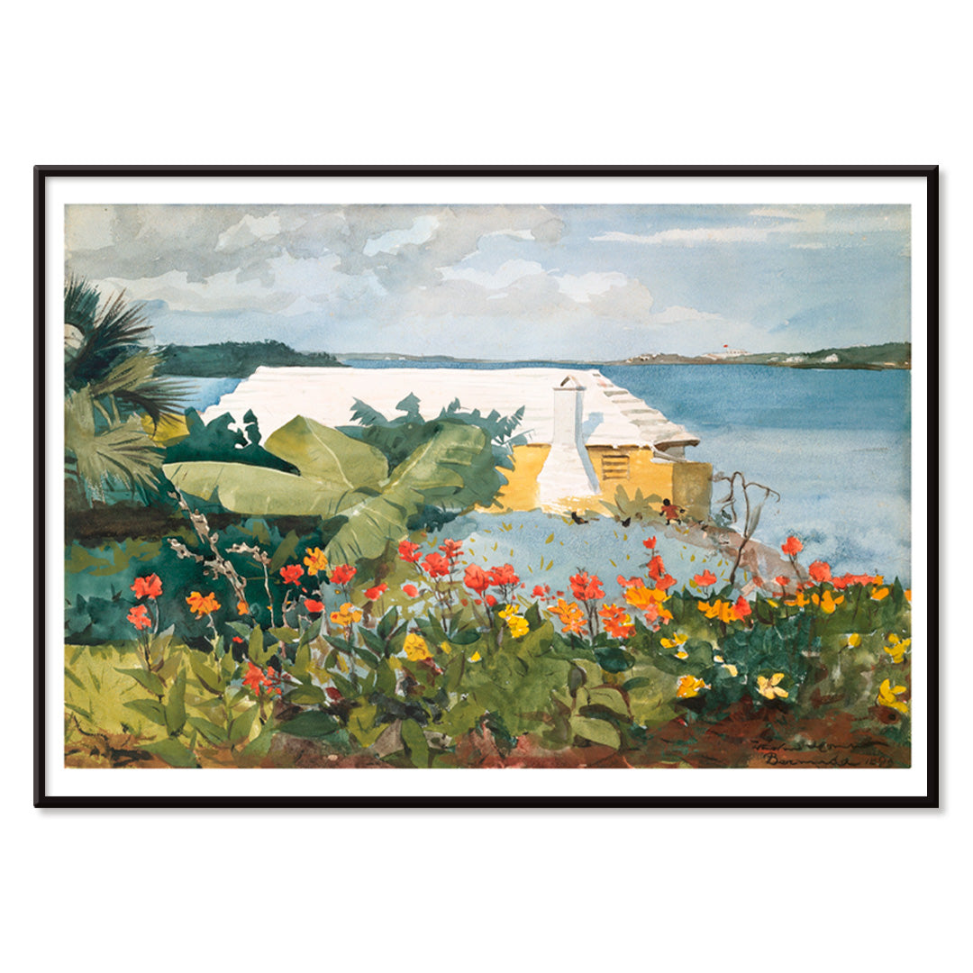 Jardin fleuri et bungalow Canvas Print