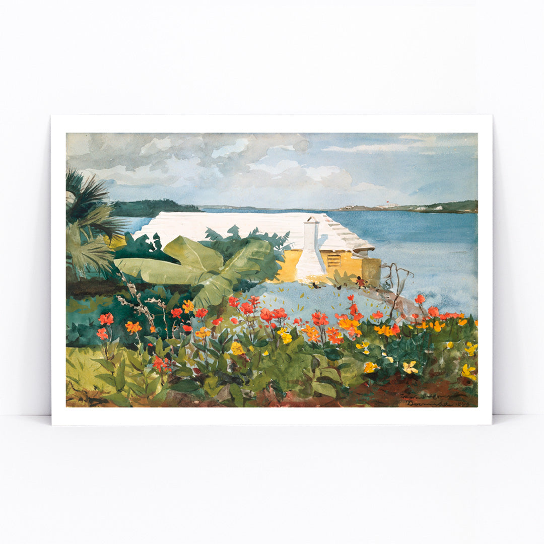 Jardin fleuri et bungalow Canvas Print