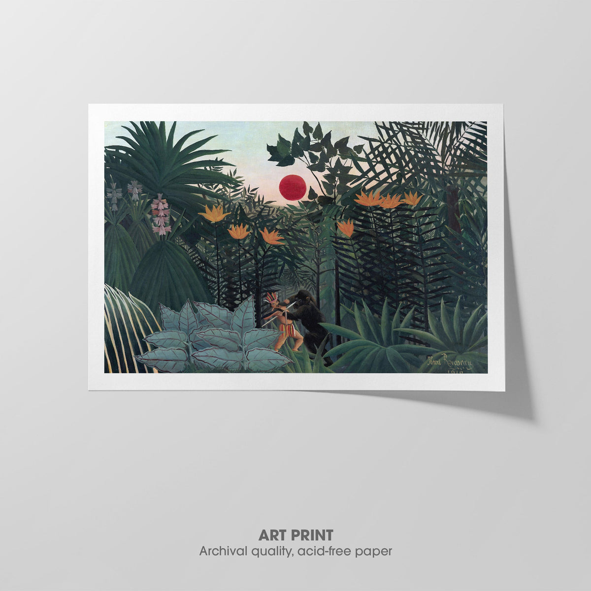 Indian Struggling with a Gorilla  Rousseau  Art Print by Without A Frame - Oil Painting canvas print