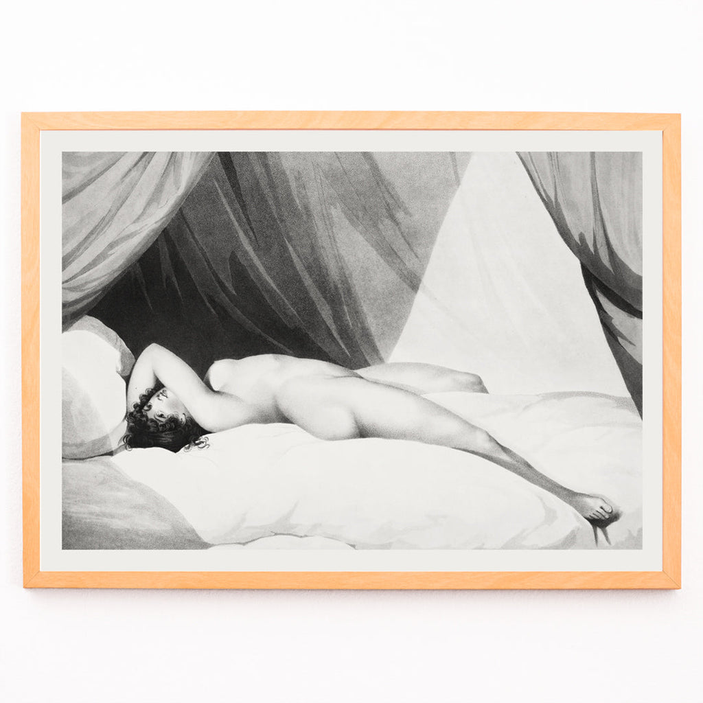 Nu sur un lit à rideaux Canvas Print