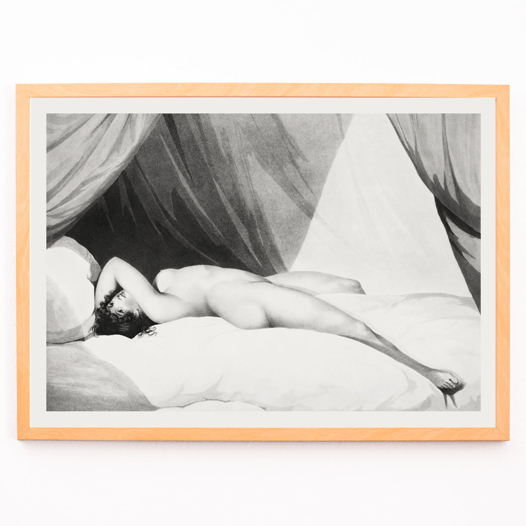 Nu sur un lit à rideaux Canvas Print