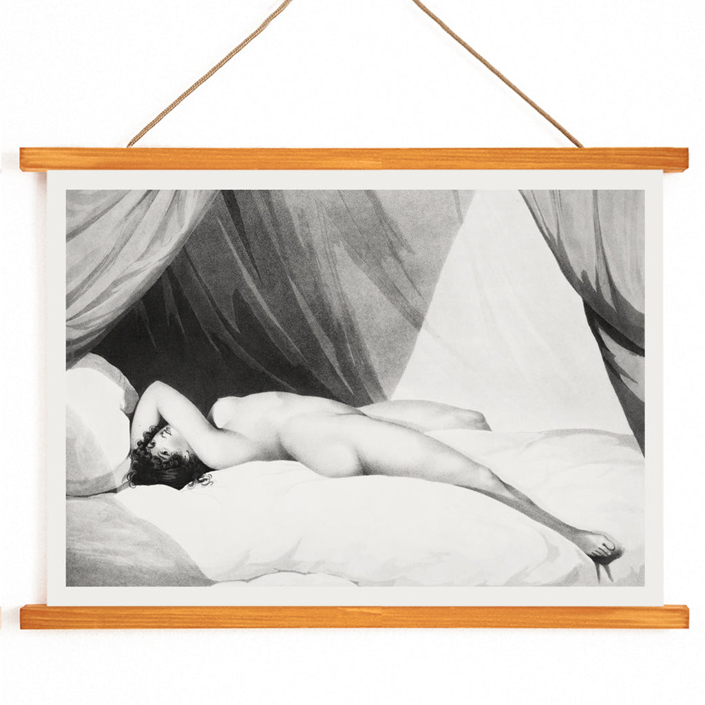 Nu sur un lit à rideaux Canvas Print