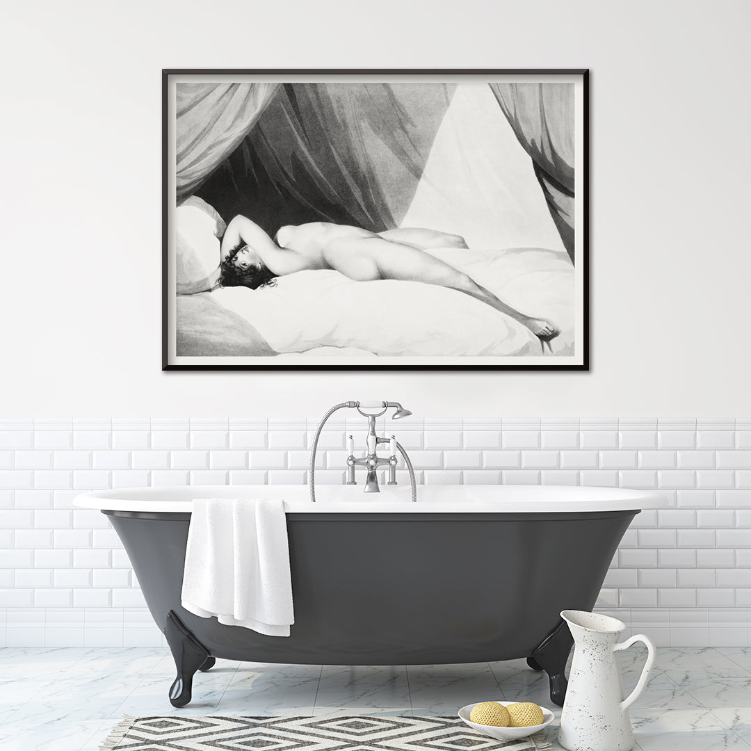 Nu sur un lit à rideaux Canvas Print
