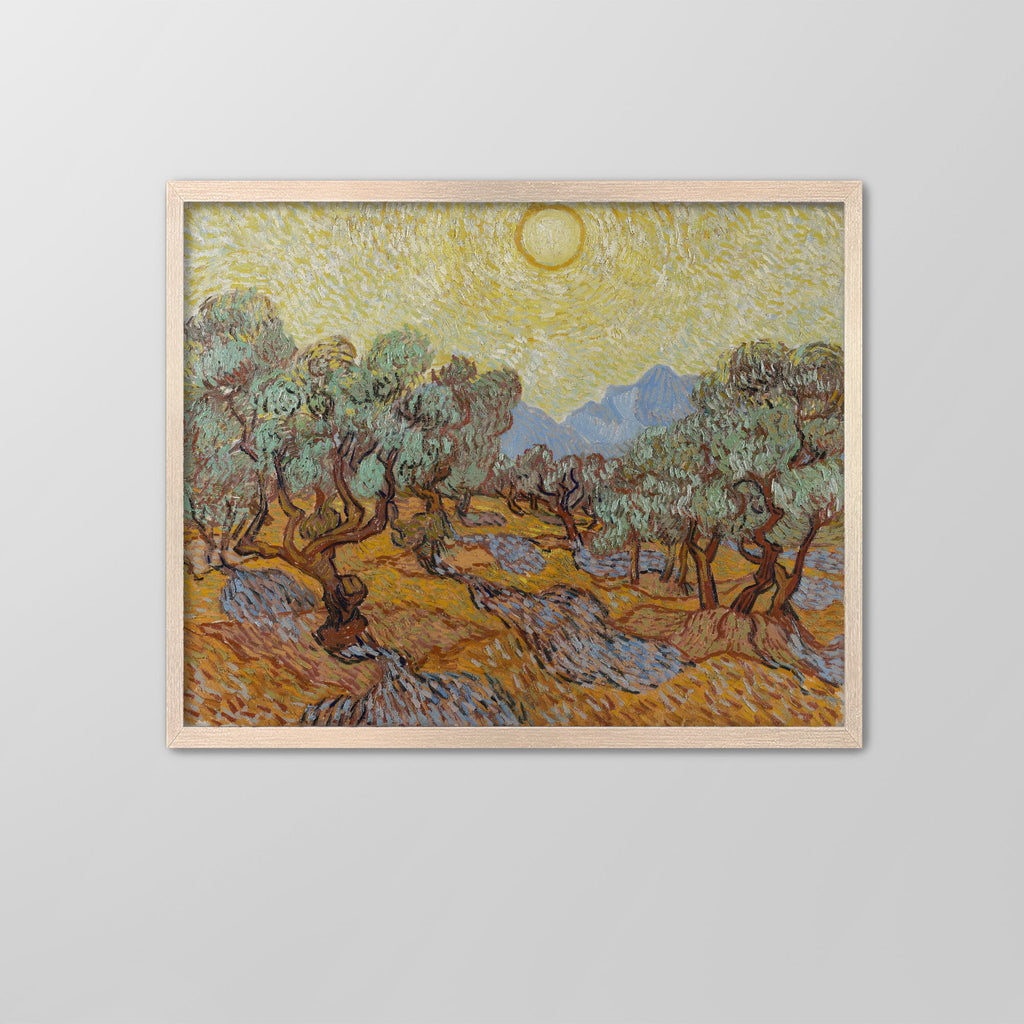 Olive Trees with Yellow Sky and Sun Canvas Print