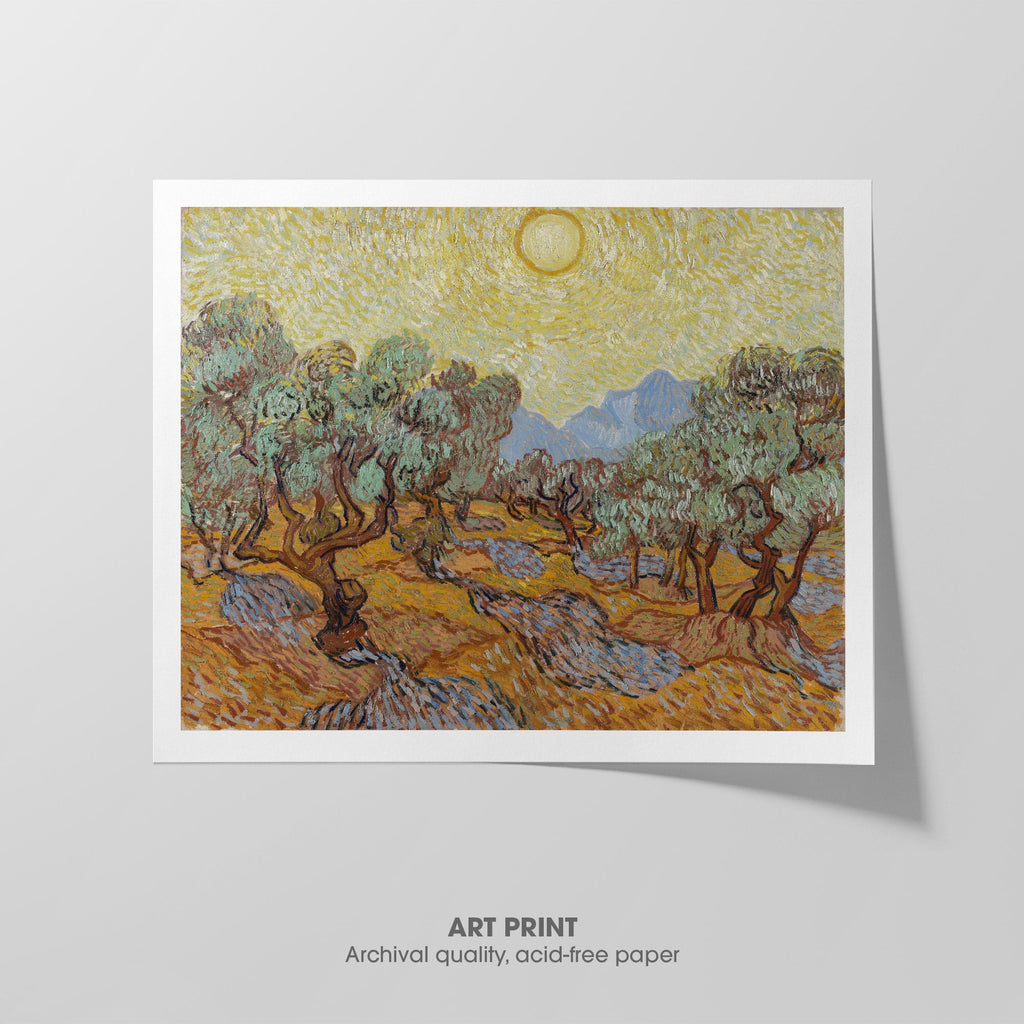 Olive Trees with Yellow Sky and Sun Canvas Print