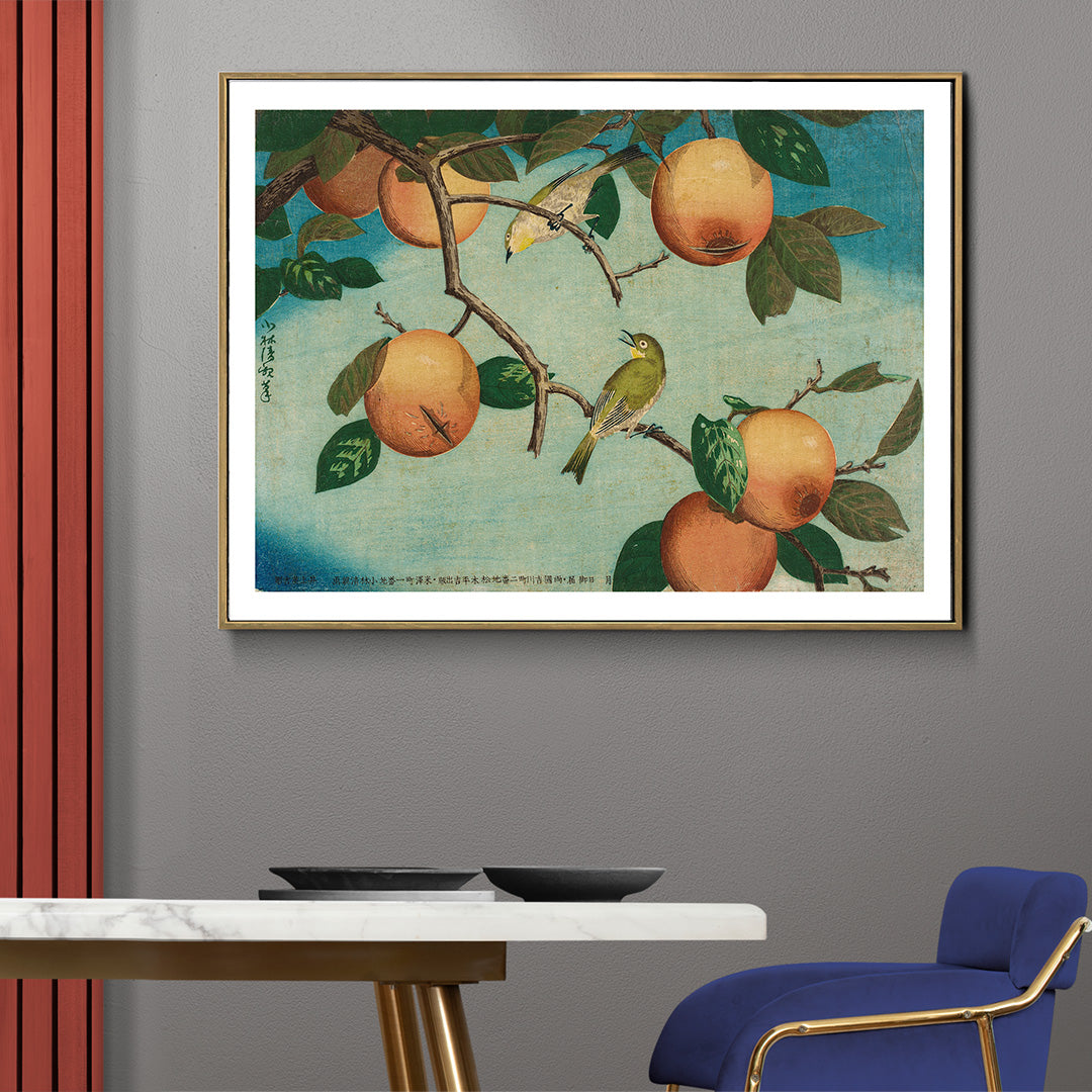 Kakis et oiseaux  lunettes Poster by Moryarty - Oil Painting canvas print