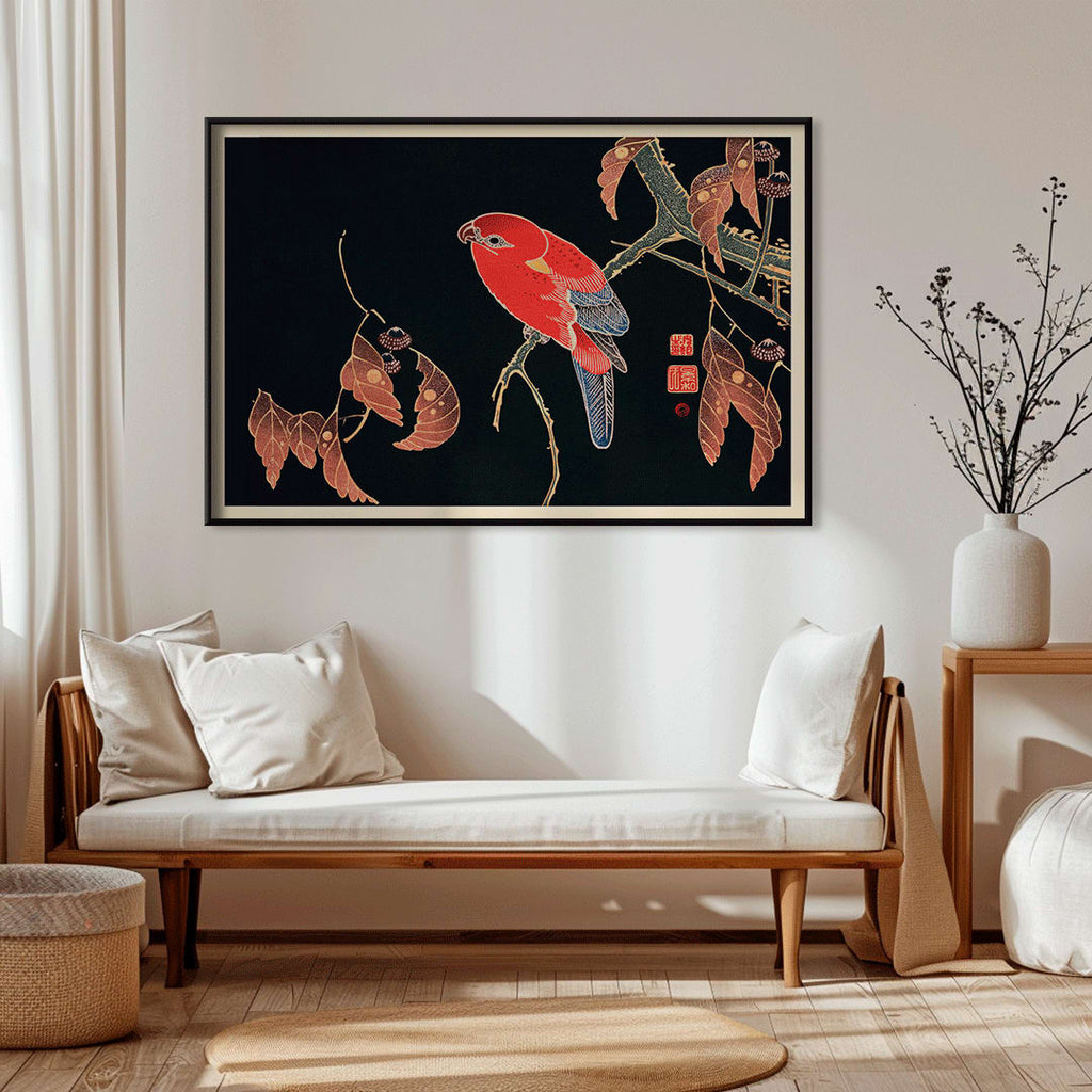 Perroquet rouge sur une branche Canvas Print
