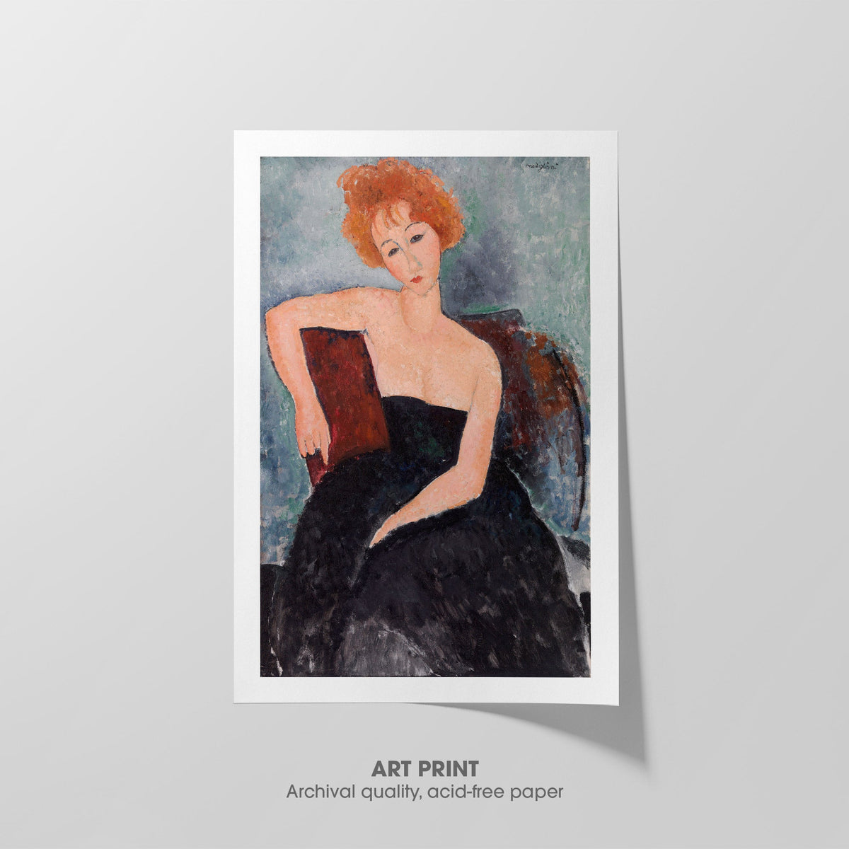 Redheaded Girl in Evening Dress  Modigliani  Art Print by Without A Frame - Oil Painting canvas print