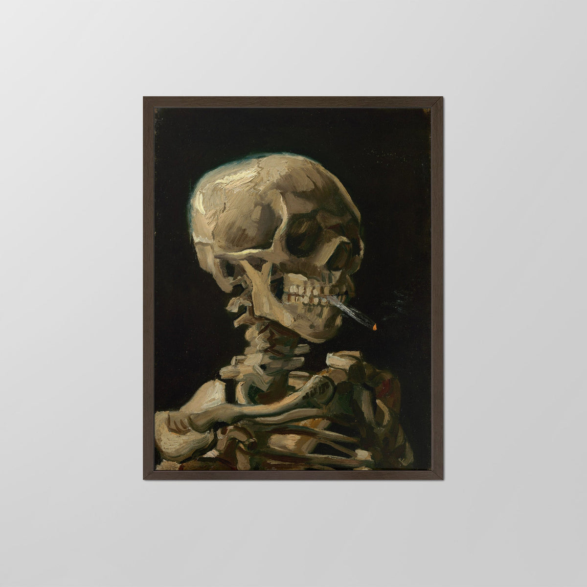 Skull of a Skeleton with Burning Cigarette Canvas Print