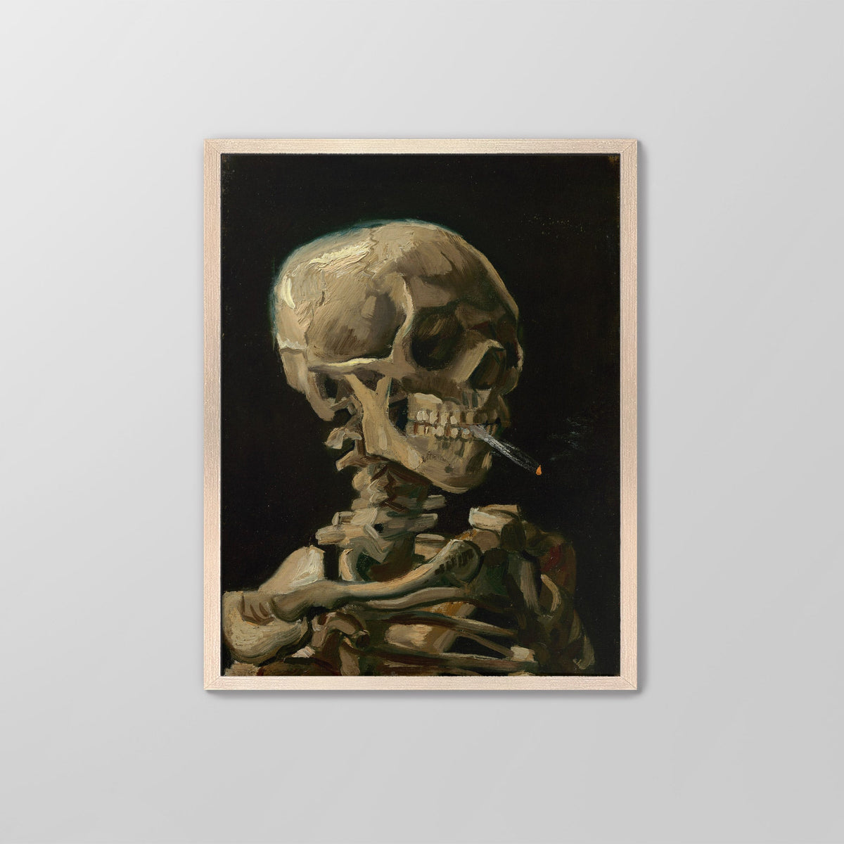 Skull of a Skeleton with Burning Cigarette Canvas Print