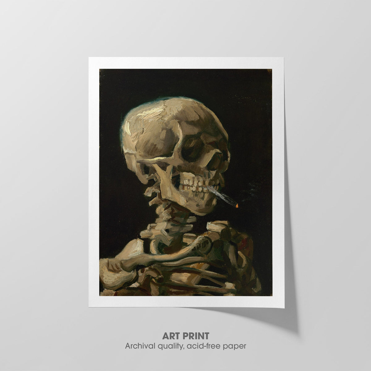 Skull of a Skeleton with Burning Cigarette  Van Gogh  Art Print by Without A Frame - Oil Painting canvas print