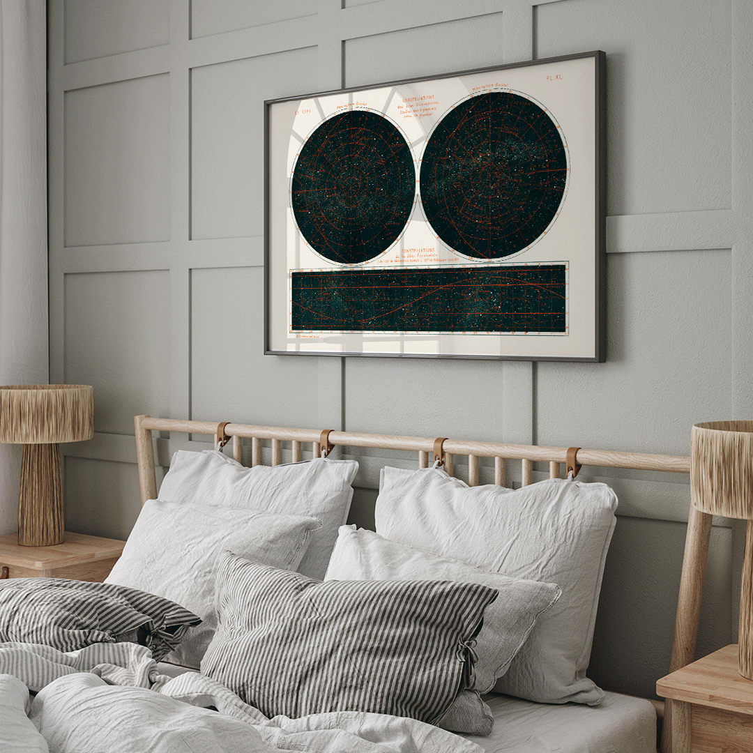 Constellations des deux hmisphres Poster by Moryarty - Oil Painting canvas print