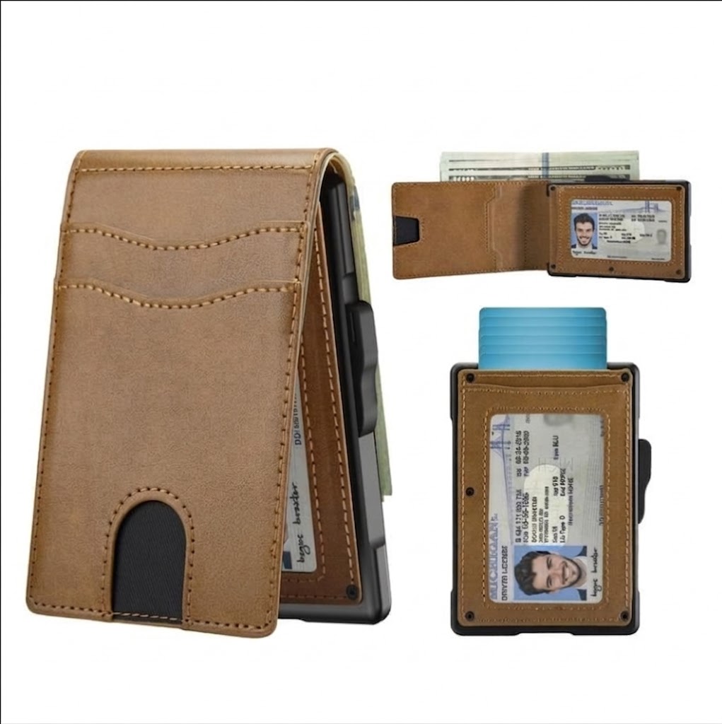 💳Wallet for Men - Pop Up Case, Cash Slot, and Credit Card Slot - Slim Aluminum Wallet with RFID Blocking