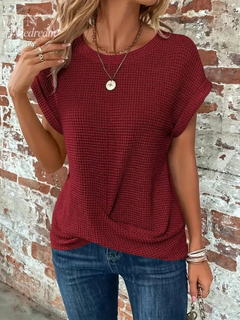 Women's Elegant Crew-Neck Short Twisted-Hem Top