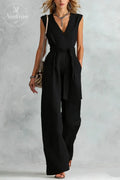 V-Neck Lace-Up Jumpsuit