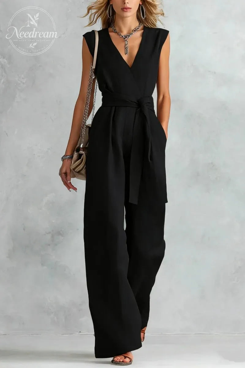 V-Neck Lace-Up Jumpsuit