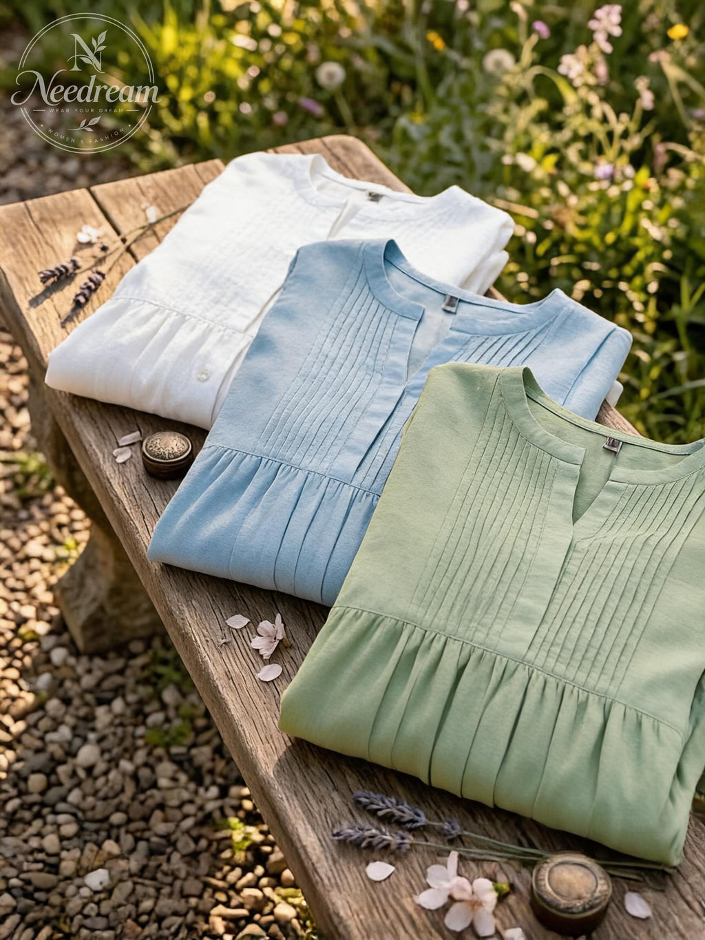 🔥 Women'S V-Neck Short-Sleeved Pleated Cotton-Linen Dress